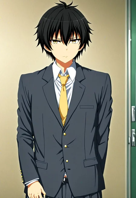 high resolution, solo, best quality, 1Boy, Seiya Kanie, black hair, short hair, thin, school life, school uniform, OverallDetail
