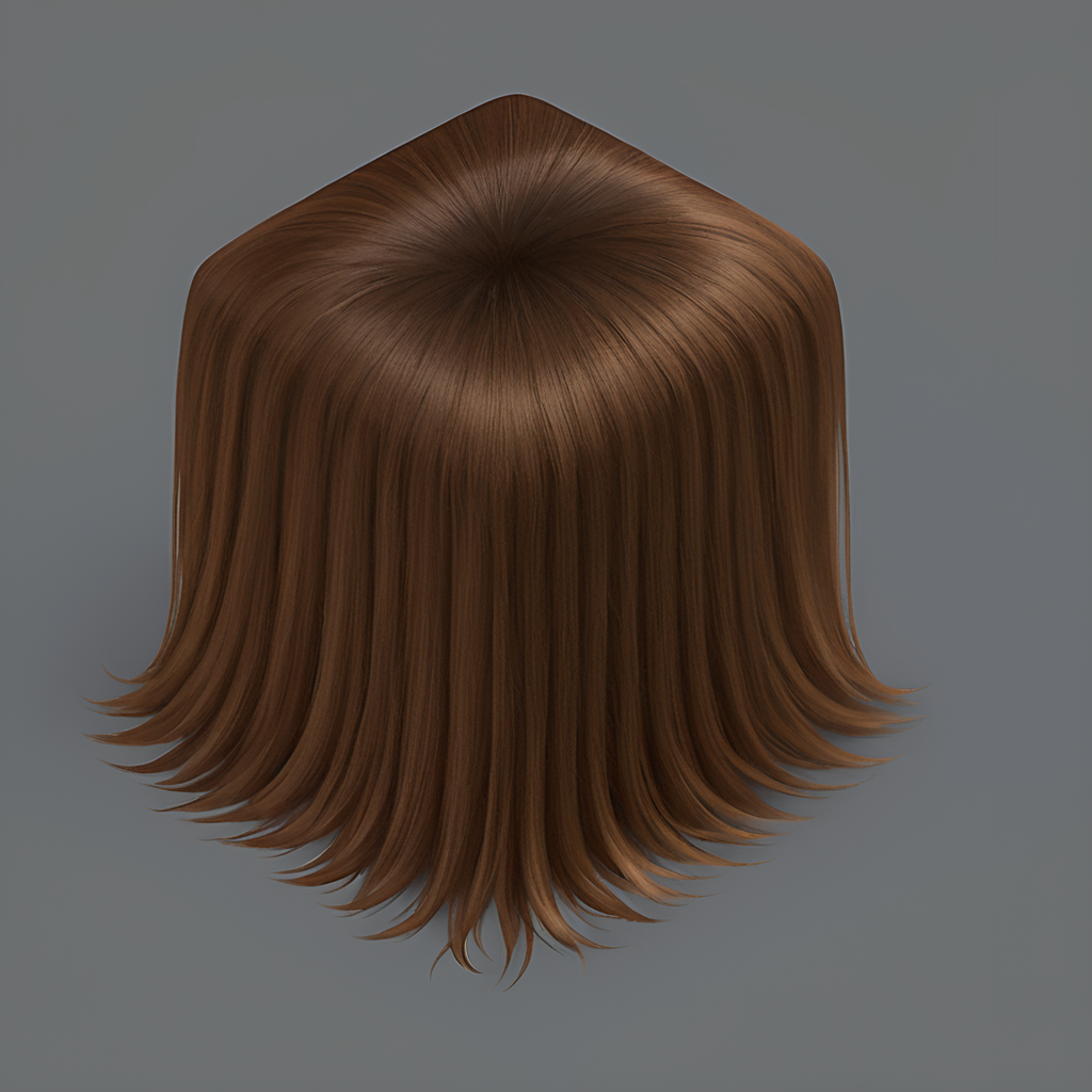 brown hair, realistic, cast shadow, made of hair, isometric, solo, simple background, no humans, light grey background, 1cube <lora:materials_and_textures_sphere_orb_SDXL:1>