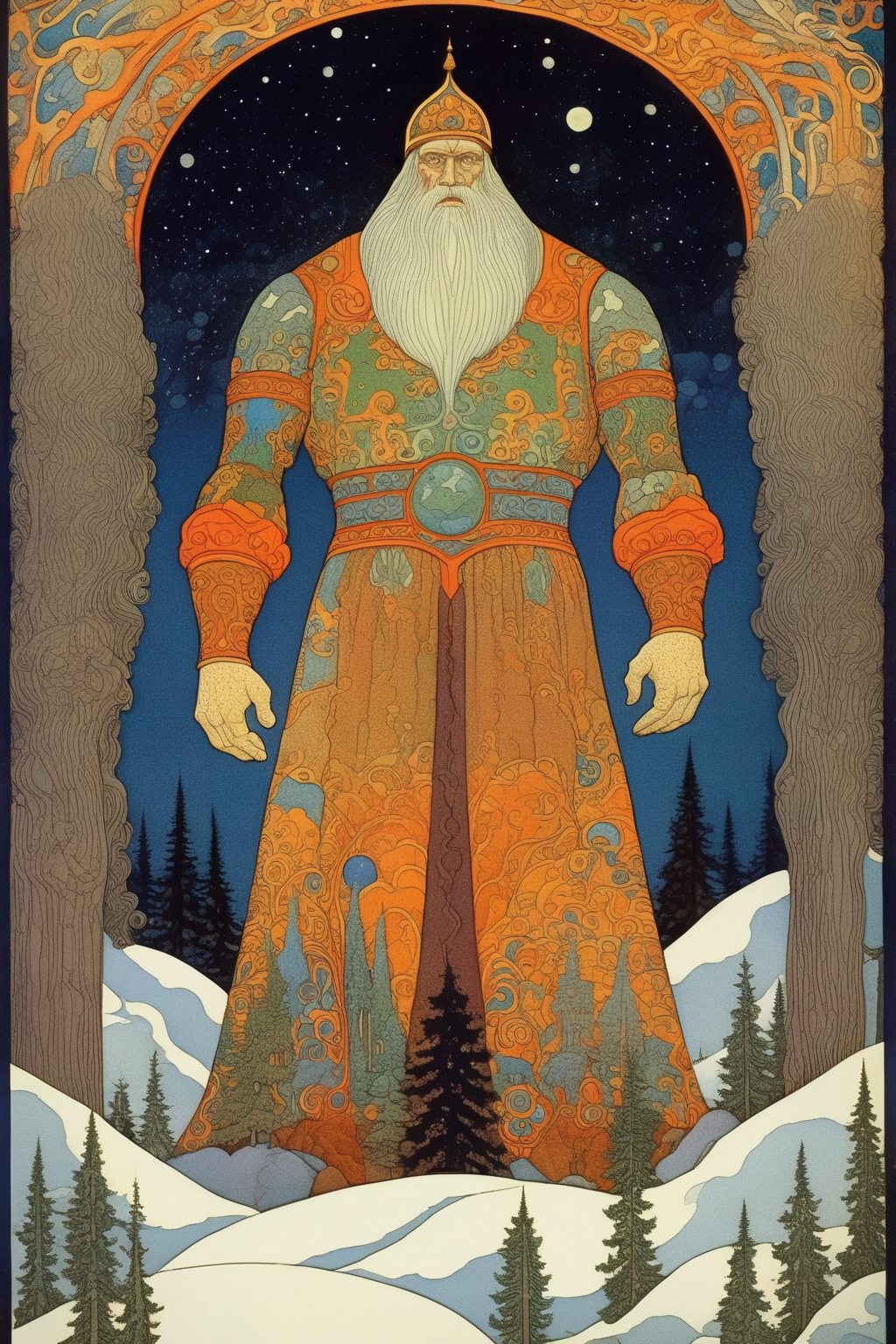 <lora:Ivan Bilibin Style:1>Ivan Bilibin Style - The giant who created the world in the style of Ivan Bilibin