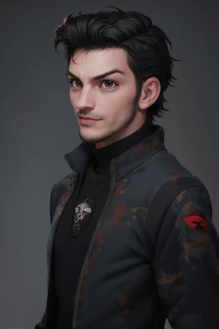Techwear fashion, Joker 1man, (alexito1.3), brown eyes, looking at viewer, solo, masculine, meme quality, upper body,  <lora:alexito-05:0.8>  . Drama, mental health, Gotham City, highly detailed, Futuristic, cyberpunk, urban, tactical, sleek, dark, highly detailed