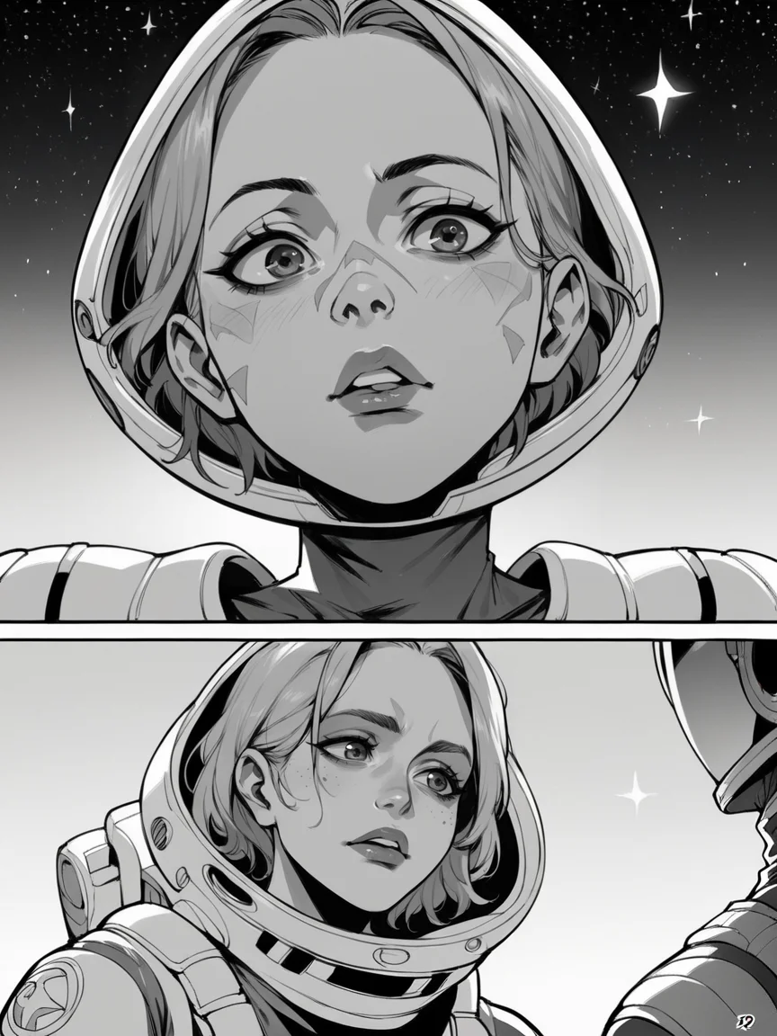 score_9, score_8_up, score_7_up, score_6_up, <lora:0ut3rsp4c3XLP:0.3> 0ut3rsp4c3, star (sky), spacesuit, 1girl, alien, m4ng4, manga, monochrome, greyscale, comic, <lora:m4ng4XLP:1>