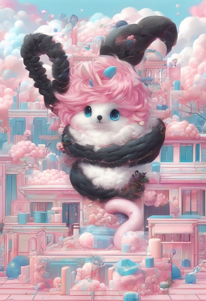 (anime), pink snake, cottoncandy, no human, (masterpiece), score_9