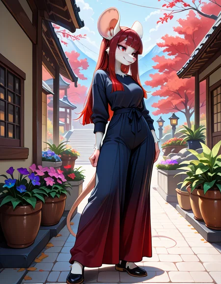 masterpiece, best quality, very aesthetic, absurdres,
outdoors,
full body, standing, posing, casual,
seductive smile, parted lips, long eyelashes,
<lora:Aniya_v01_NAIXL:1>
Aniya, 1girl, solo, furry, furry female, mouse girl, long hair, red hair, gradient hair, straight hair, blunt bangs, sidelocks, red eyes, long snout, animal nose, whiskers, body fur, white fur,