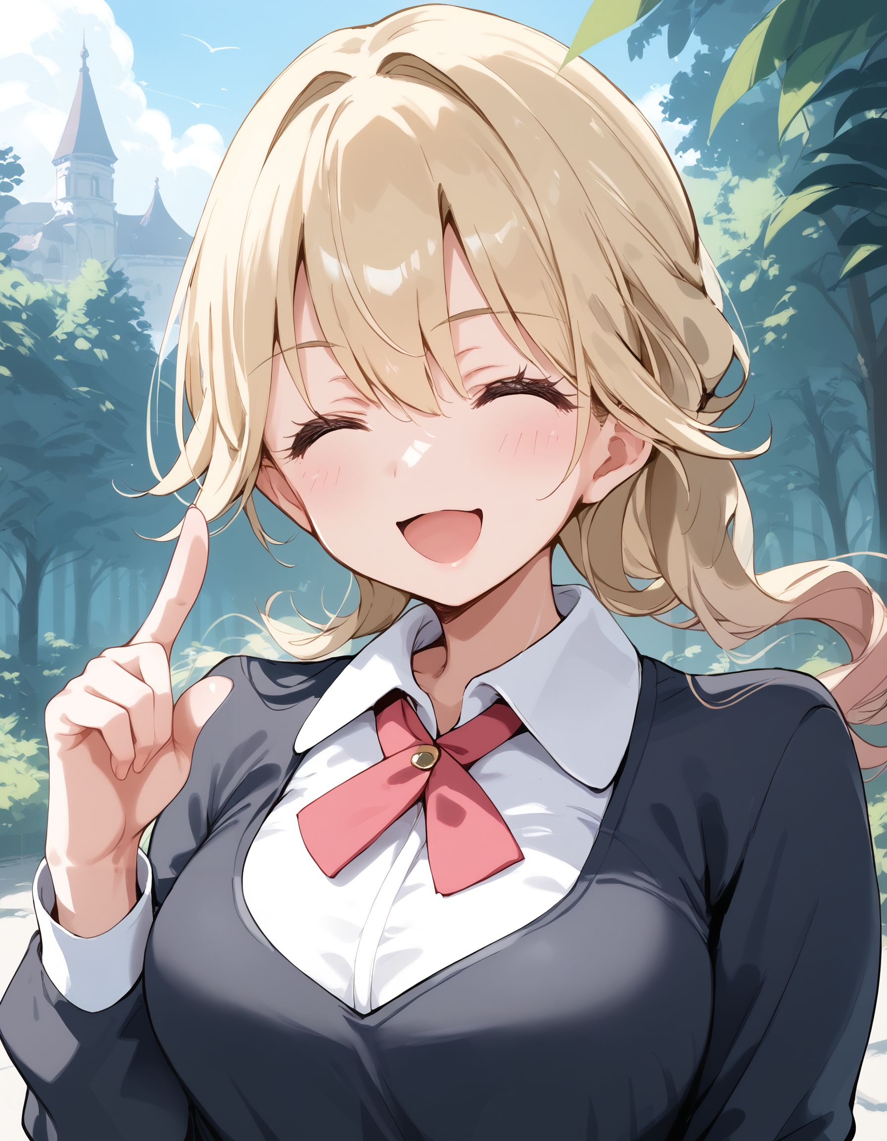 score_9, score_8_up, score_7_up, score_6_up, BREAK source_anime, best quality, masterpiece
1girl,<lora:lass xyPonyXL:0.8>,lass xy,necktie,black sweater,white shirt,upper body,standing,smile,closed eyes,pointing,looking at viewer,