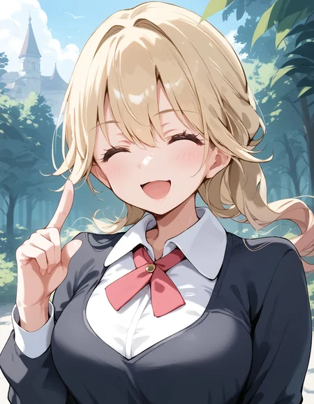score_9, score_8_up, score_7_up, score_6_up, BREAK source_anime, best quality, masterpiece
1girl,<lora:lass xyPonyXL:0.8>,lass xy,necktie,black sweater,white shirt,upper body,standing,smile,closed eyes,pointing,looking at viewer,