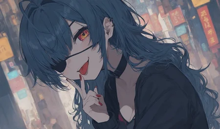 score_8_up, (sanji dangan:0.9), <lora:sanji_dangan_style:0.85>
1girl, virtual youtuber, tongue out, nail polish, one eye closed, unworn eyepatch, finger to cheek, middle breasts, from side,looking at side,street,wide shot,blurry background