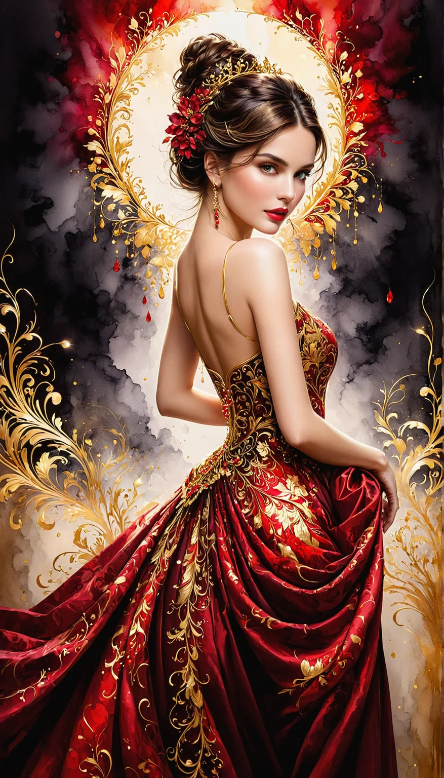 beautiful, gorgeous, stunning, attractive, lovely, exquisite, charming, alluring, ravishing, mesmerizing, breathtaking, radiant, picturesque, enchanting, splendid, elegant Silhouette Art, breathtaking (interior extravaganza alcohol ink sketch). the darkest hues of red and shiny gold color scheme.
<lora:InkArtXL_1.2:0.4> <lora:FaeTastic:0.4> . . tour de force, masterwork, masterstroke, crowning achievement, gem, perfection, paragon, masterpiece of artistry, pinnacle of creativity, culmination, high quality, 8k resolution, detailed, focused
