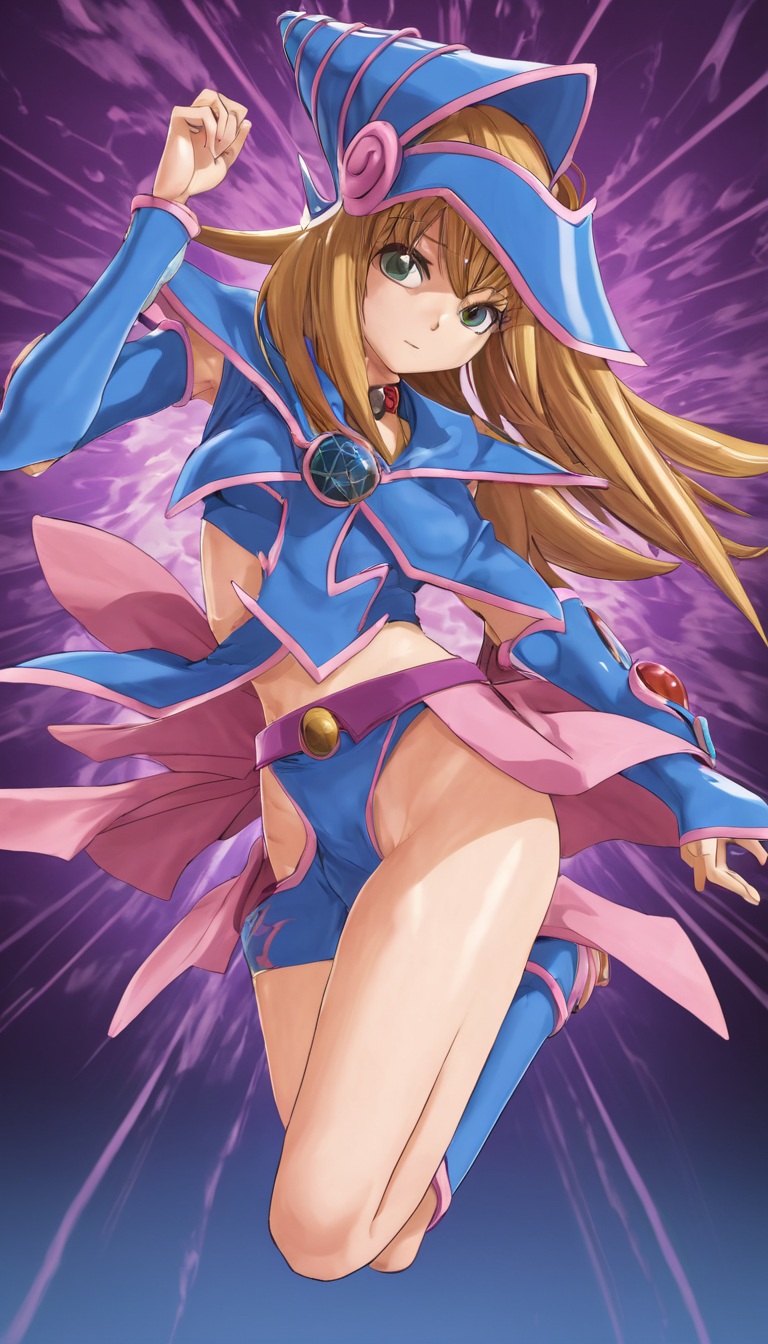 Cinematic scene, hero view, Dark Magician Girl, Yu-Gi-Oh! <lora:dark_magician_girl_xl_v4:1>, action pose, detailed background, masterpiece, best quality, high quality, highres, absurdres
