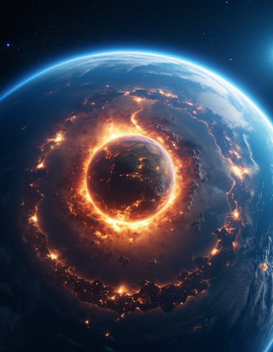 (Long focal length shot:1.7), longshot, a world within a world, fantasy art, shot from space, ultra detailed, heaven and hell, void arcanist
, telezoom photography, short depth of field, (800 mm focal length:1.5), telephoto lens image, bokeh, professional, 4k, highly detailed