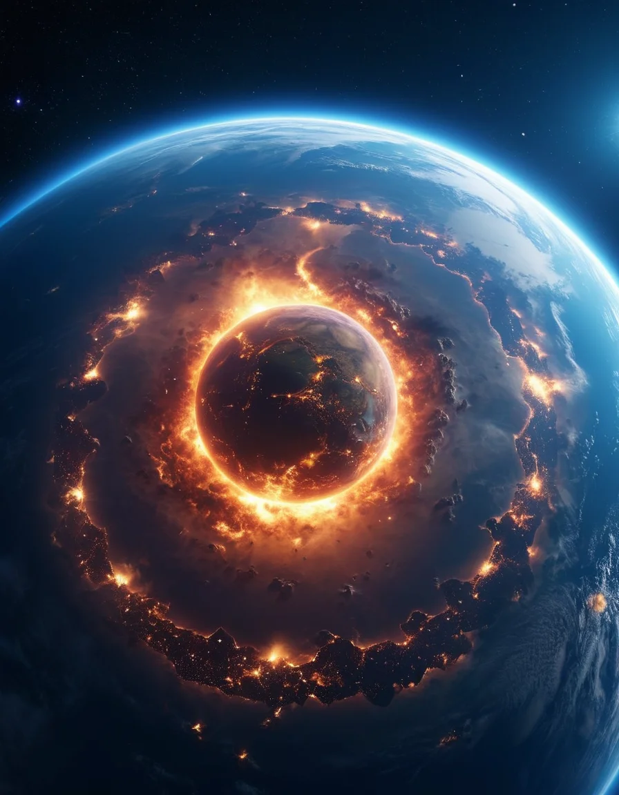 (Long focal length shot:1.7), longshot, a world within a world, fantasy art, shot from space, ultra detailed, heaven and hell, void arcanist
, telezoom photography, short depth of field, (800 mm focal length:1.5), telephoto lens image, bokeh, professional, 4k, highly detailed