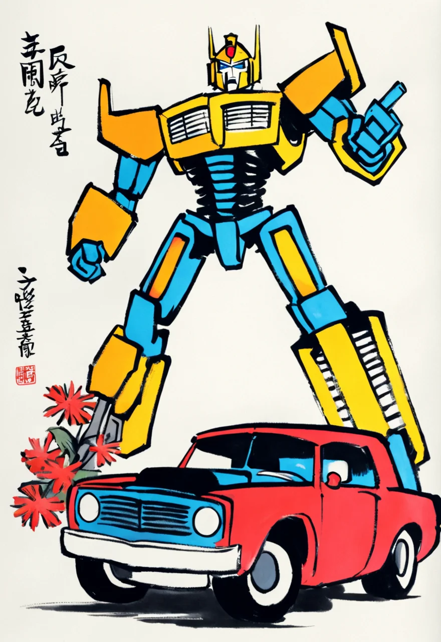 Hot Rod in Transformers, by Feng Zikai <lora:fengzikai_v1.0_XL:1>
