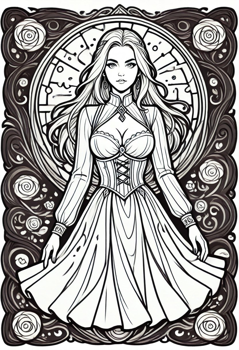 score_9,score_8_up,score_7_up,score_6_up,((lineartlora)),(Scarlett Leithold),\("a coloring book page"\), featuring bold lines,depicts the scene in black and white, high contrast line drawing,The background is blank and clean with clean edges and sharp angles that add depth to the scene,dynamic pose,lineart,black and white,outlined only,white background,white hair,white eyes,white lips,outlined lips,white everything,white skin,all white,white shadows,white face,full body pose,sexy,model posing,(pinup girl pose),looking at viewer,perfect breasts,perfect face,fantastical,Beuty,
(
The Badass Biker Babe: In a leather jacket, white bra, white skirt, she oozes rebellious charm as she dances with a wild and untamed energy, A fantasy illustration, art, cover art, enchanting 21-year-old girl, cleavage, full body portrait, looking at viewer, bright eyes, full breasts, Slim, wide hips, narrow waist, fair Skin, coverart, cover art,
),
torn clothes,stockings,clothes,perfect eyes,perfect face,one exposed breast,Expressiveh,slutty,lustful,dynamic angle,depth of field,seductive,detailed face,detailed hair,slim,sexy body,seductive look,dreamlike,cinematic,perfect body,bloom,backlight,very aesthetic,posing,confident,fantasy,highest quality,magical,