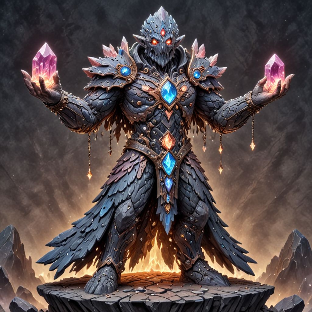 lumenarium, mage granitoid, solo, full body, beautiful, masterpiece, best quality, detailed, HD, magic crystals, glowing
