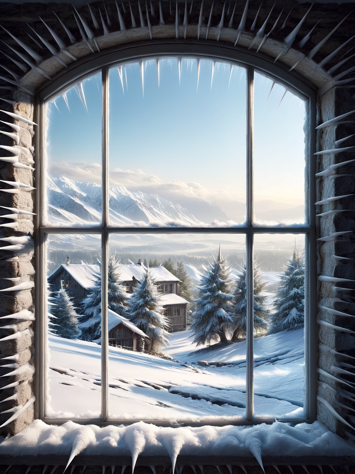 ais-thrny window, overlooking a snowy landscape <lora:ais-thrny-sdxl:1>