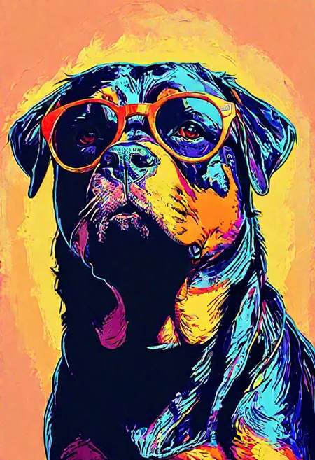 a Rottweiler wearing dark sunglasses