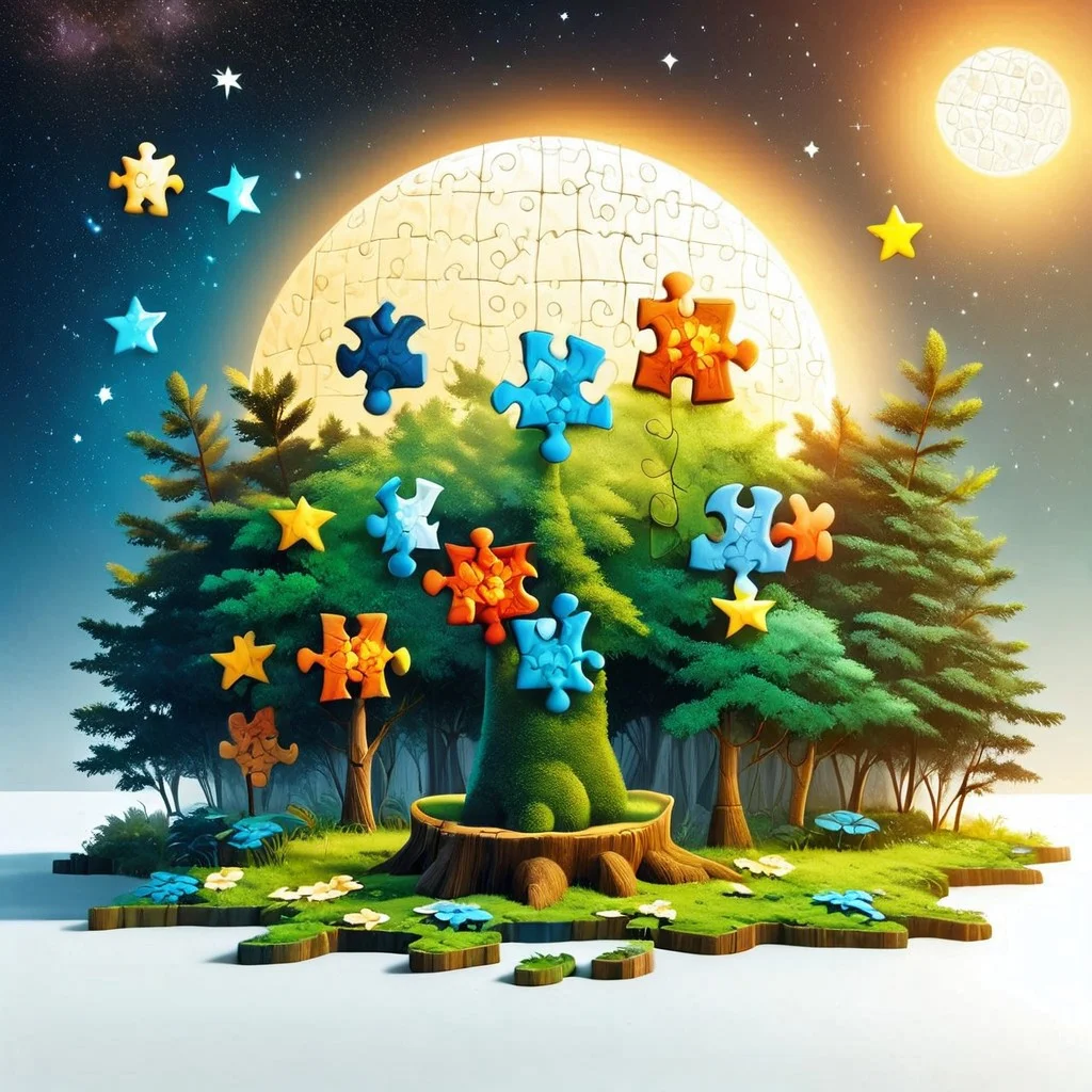 {{ ( score_9, score_8_up, score_7_up, score_6_up, Masterpiece, Highly Detailed, 8k, Volumetric Lighting, Shadows, Proper Lighting Effects, Full body Shot ) }}
BREAK
{{ Detailed Background ( Deep Forest, Nighttime, Full Moon, Stars, Sparse Clouds, puzzle_morph_rks ) }}
BREAK
Owls made of puzzle Flying Through The Trees ( puzzle_morph_rks )
