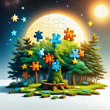 {{ ( score_9, score_8_up, score_7_up, score_6_up, Masterpiece, Highly Detailed, 8k, Volumetric Lighting, Shadows, Proper Lighting Effects, Full body Shot ) }}
BREAK
{{ Detailed Background ( Deep Forest, Nighttime, Full Moon, Stars, Sparse Clouds, puzzle_morph_rks ) }}
BREAK
Owls made of puzzle Flying Through The Trees ( puzzle_morph_rks )