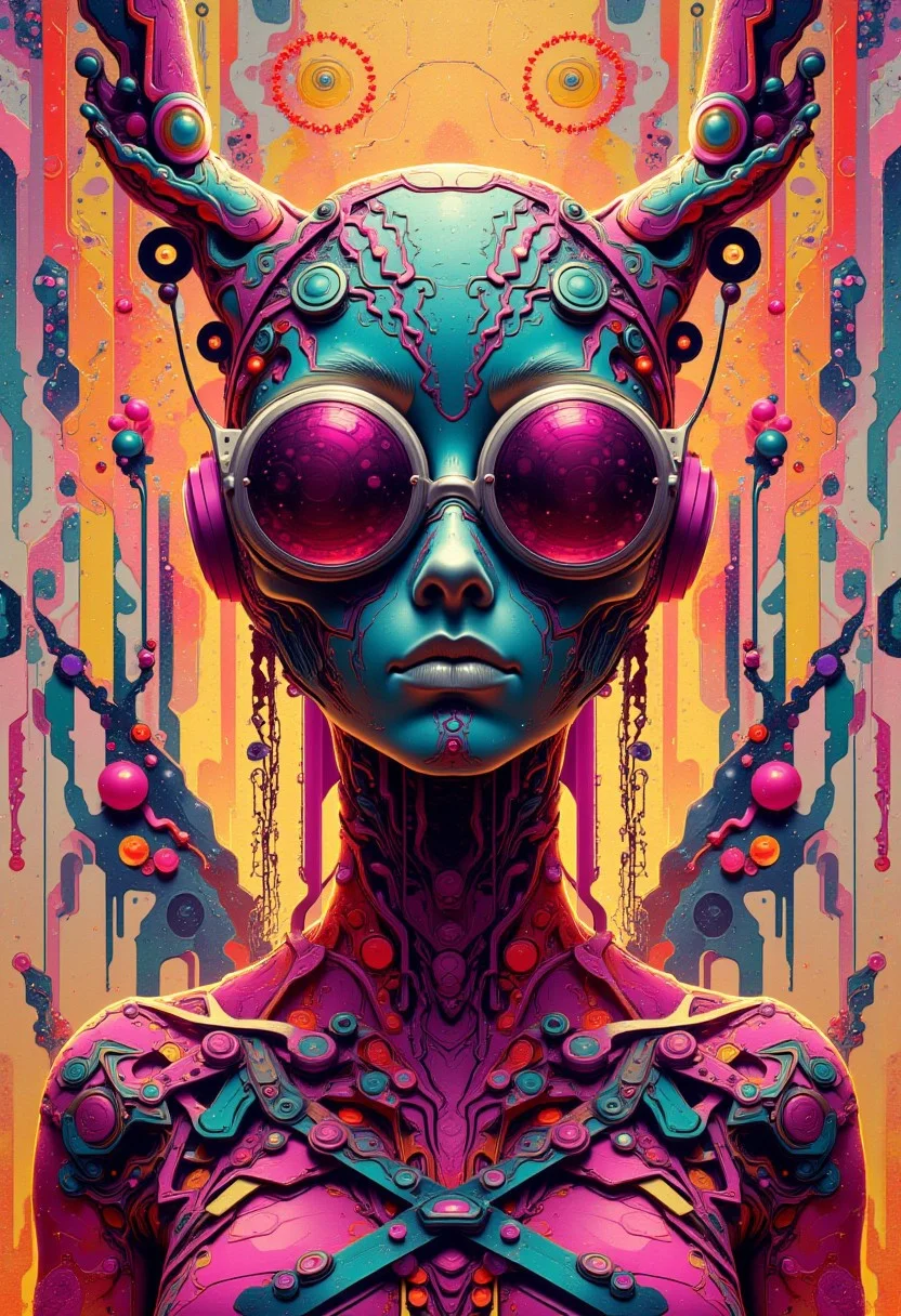 A beautiful blonde crowd, and digital artwork by Beksinski, photo taken on hasselblad, futuristic outfit dress, ultra HD photography of a surrealist psychedelic malformed creature , still from alita, japanese art, cinq terre, ryan meinerding, surreal photo, house in patterns appears detailed, abstract, still from alita, japanese art, cinq terre, ryan meinerding, photo taken on hasselblad, cameron, flat surrealism, ultra detailed, cell shaded, 8k. The composition includes overlapping circles, sharp-edged polygons, and fluid lines, all interwoven to create a sense of rhythm and flow.,
lot of brown color, pink color, blue color, little of black color, very little of red color