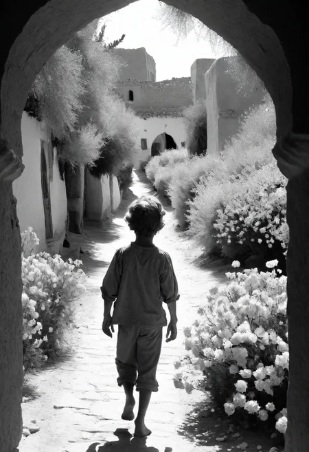 Tom Sawyer , inside a Morocco, blossoms, Confused, Colorless,