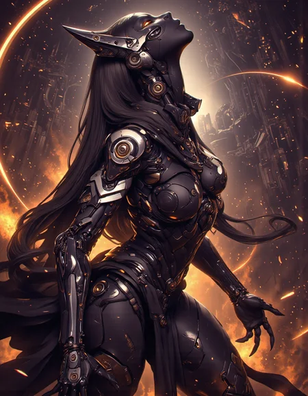 Cyborg beautiful lady in abstract world, perfect quality, high quality, epic, film grain, cinematic, emphasizing dramatic lighting, high contrast, and a shallow depth of field, reflections, raytracing, masterpiece, absolutely eye-catching