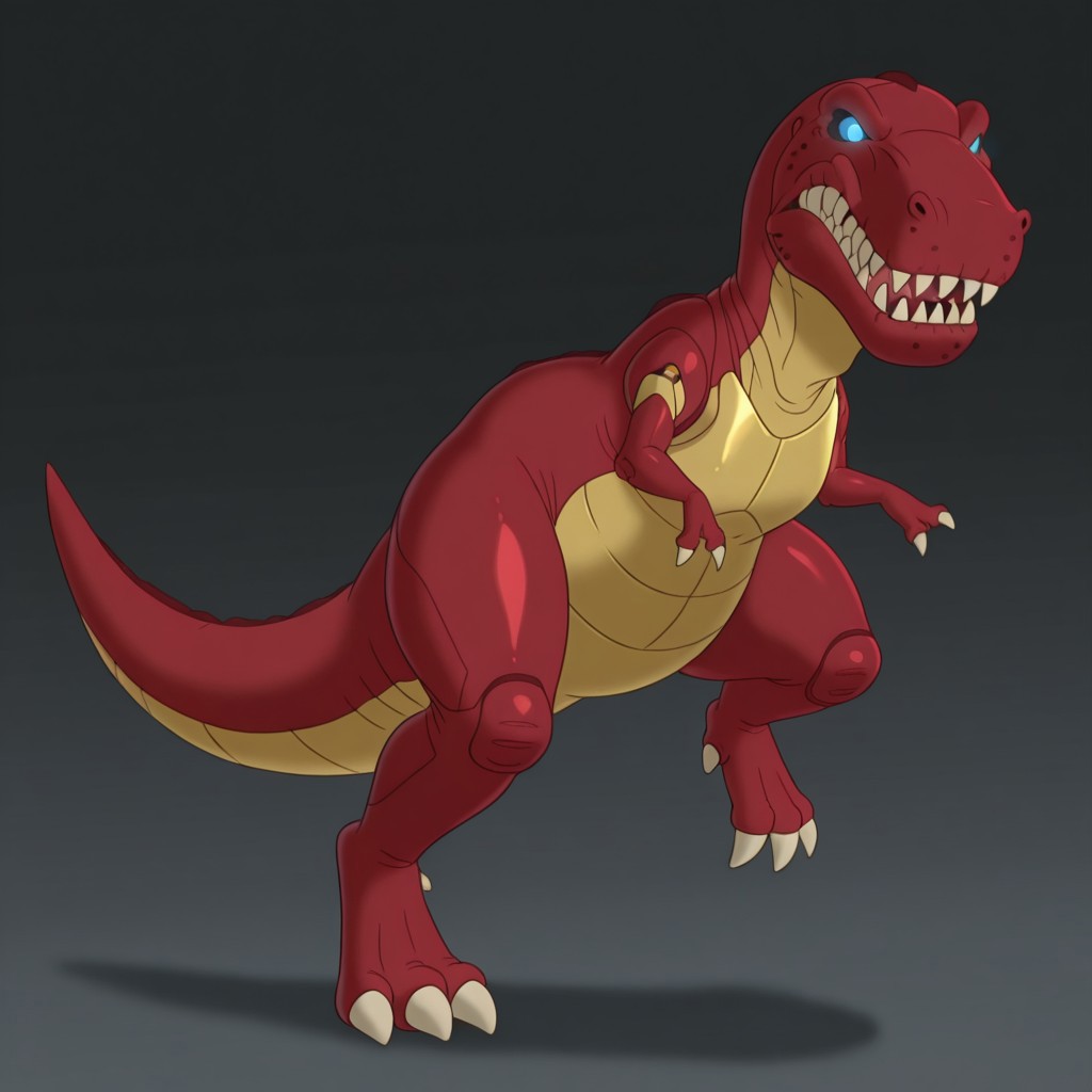 masterpiece, best quality, amazing quality, Tyrannosauruslbtil, feral, Tyrannosaurus rex, iron man costume, full body, solo