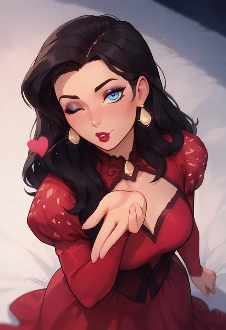 score_9, score_8_up, score_8, 1girl, solo, score_7_up, 20 years old girl, hot, black hair, long hair, blue eyes, pale skin, eyeliner, makeup, (flirty expression:1.2), depth of field, red
tight dress, night valentines setting, from above, sfw, safe for work, blowing kiss, heart, looking at viewer, sexy wink, 5 fingers hand, nightime,