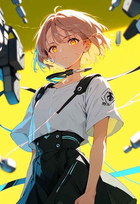 score_9,score_8_up,score_7_up,source_anime,feathered haircuts,suspender_skirt,looking at viewer,science fiction,
<lora:stylish&chic_pony_bx-v1.02:1>,<lora:glowing eye trail_pony_bx-v1.10:1>,glowing eye trail,