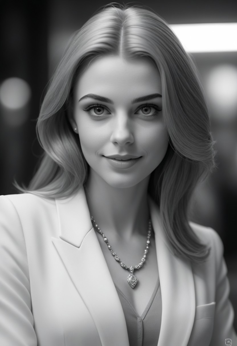 whitemold,3d printed mold,art style,greyscale,monochrome, Masterpiece, close-up portrait, detailed, realistic photo, hot female, gentle smile, 27 years old, Ultra detailed photo, realistic background, realistic high detailed face, anatomic correct bodies, extremely realistic, lots of detail, strong, seductive, dull_natural_skin, hands out of view or hidden, background window city by night, fully dressed, jewelry , beautiful make-up.