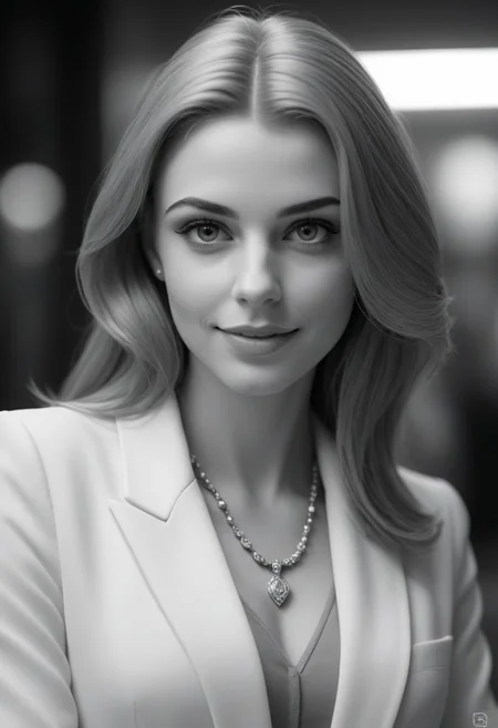 whitemold,3d printed mold,art style,greyscale,monochrome, Masterpiece, close-up portrait, detailed, realistic photo, hot female, gentle smile, 27 years old, Ultra detailed photo, realistic background, realistic high detailed face, anatomic correct bodies, extremely realistic, lots of detail, strong, seductive, dull_natural_skin, hands out of view or hidden, background window city by night, fully dressed, jewelry , beautiful make-up.