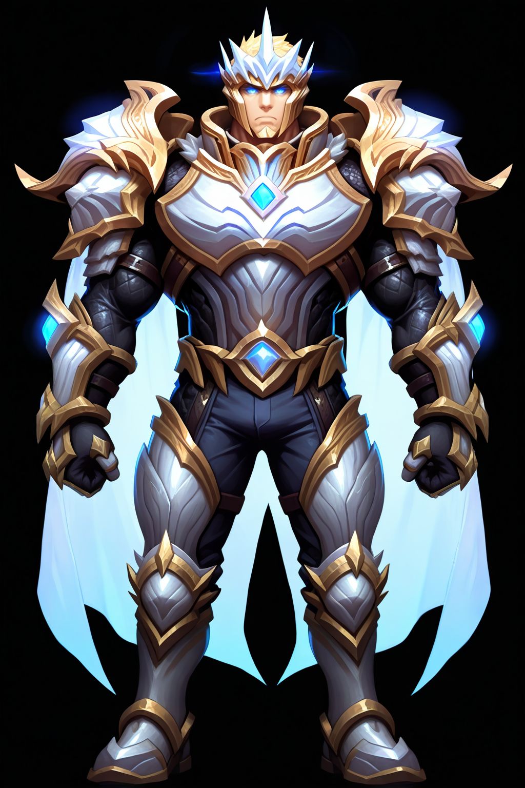 1boy,blue eyes,glowing eyes,blonde hair,muscular male,mature male,bara,full body BREAK
(masterpiece, best quality, high quality, absurdres, high detail),(1boy,solo,mature male) BREAK
from behind,back,black background,blue light,
god-king_garen,god-king armor,god-king helmet,shoulder armor,gauntlets,transparent cape,armor,cape,helmet,
<lora:hand 5.5:1>,<lora:add-detail-xl:1>,<lora:4k:1>,<lora:god-king__garen:0.8>,<lora:sn0w:1>,, <lora:Expressive:0.8>,