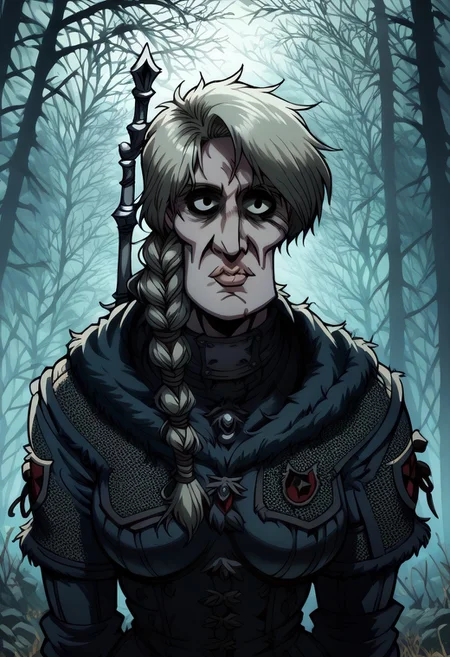 score_9, score_8_up, score_7_up,hellsing_ultimate_style,sparkles,outdoors,forest,handsomize,cw4,armor,solo,neutral expression,shaded face