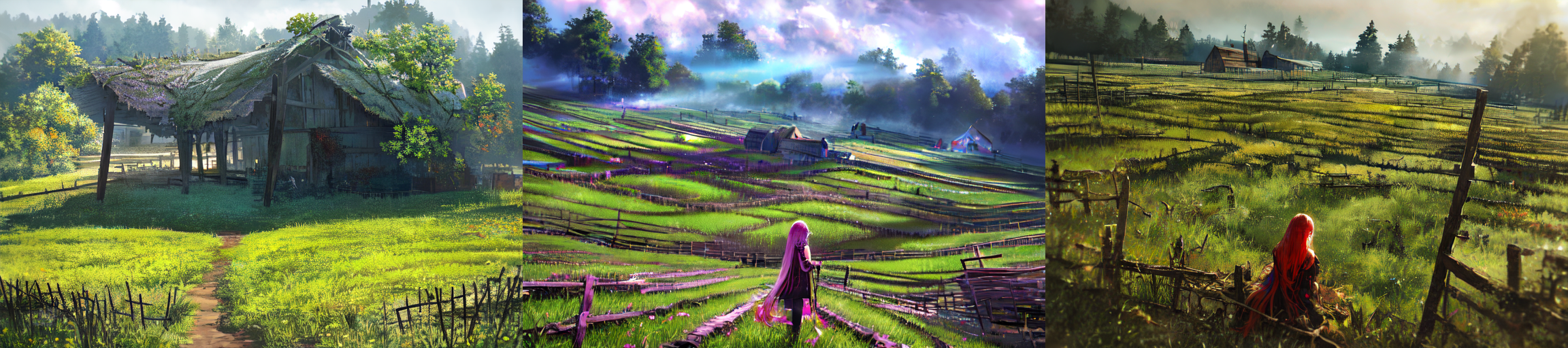 (otherworldly), highly insanely detailed, masterpiece, top quality, best quality, highres, 4k, 8k, RAW photo, (very aesthetic, beautiful and aesthetic), farm, fields, barn, fence, fantfa, <lora:FantasyFarm-10:1>, 
1girl, 
(__lazy-wildcards/char/haircolor__), 
(__lazy-wildcards/dataset/background-color__),âââ