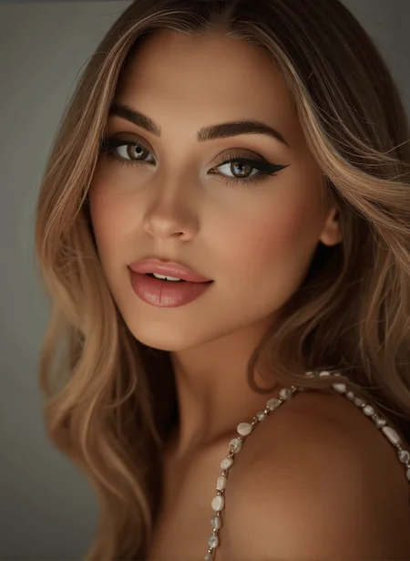 BrooklynMixer, ultra high definition and ultra realistic photo of a gorgeous young woman looking at the viewer with a seductive smile. Incredibly detailed zoomed in professional photo of her face.
