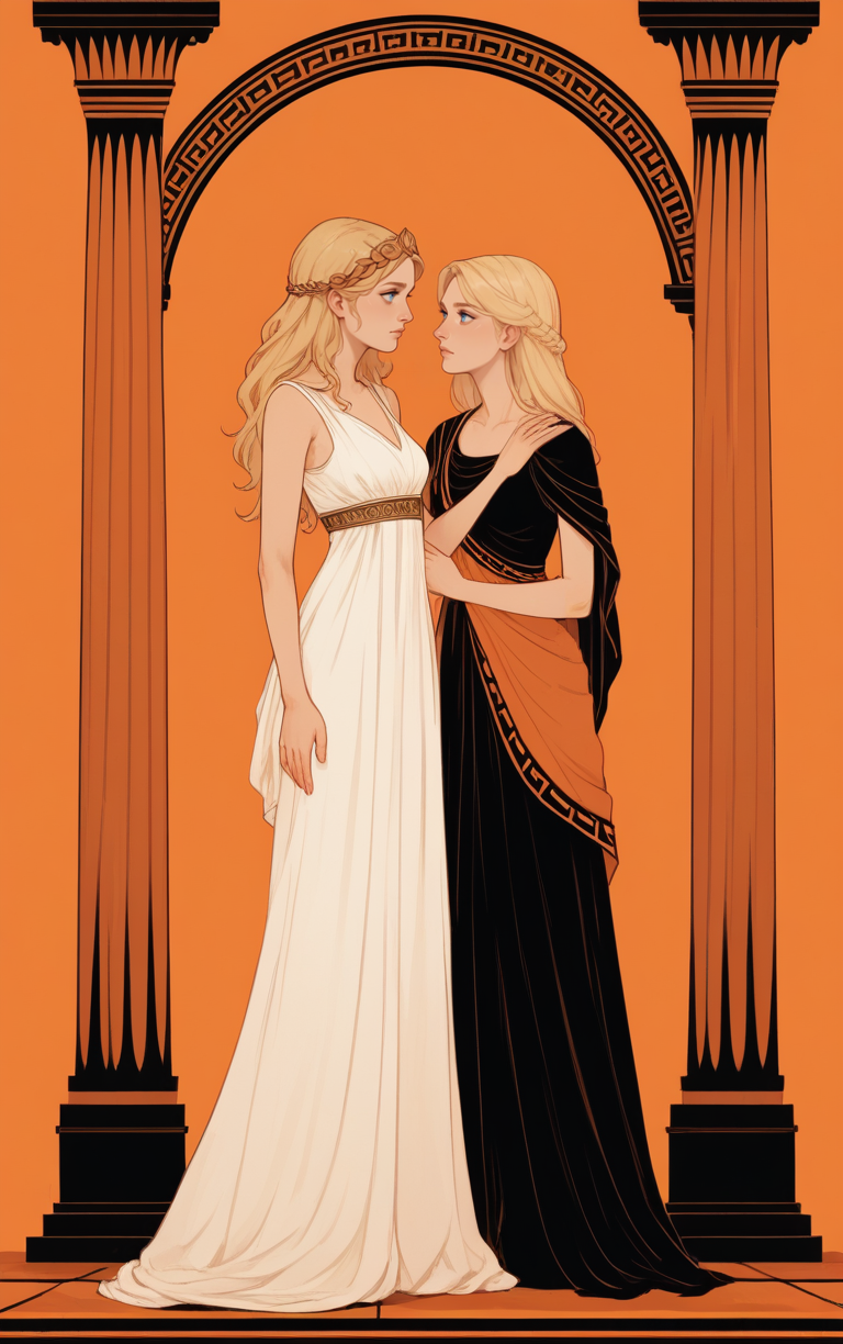 score_9, score_8_up, score_7_up, score_6_up, score_5_up, score_4_up, BREAK,
<lora:GreekPot-000008:1> 
gr33k, greek pottery, orange, 1girl, standing, full body, orange theme, armor, dress, long hair, orange background,
blonde hair, blue eyes, beautiful, looking to side,