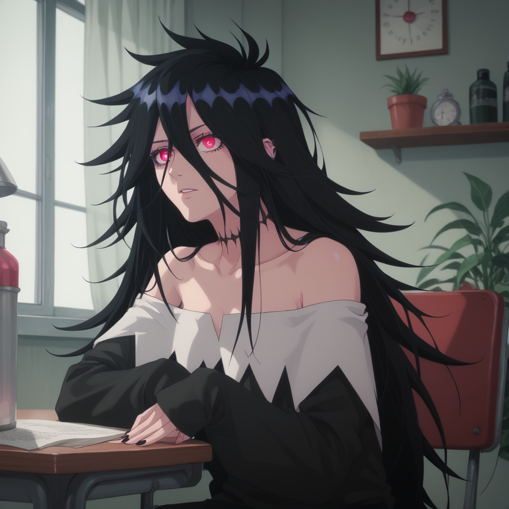 <lora:SlimesFighterXX:1>, slimes_fighterxx, score_9, score_8_up, score_7_up, woman, solo, black hair