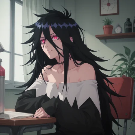 <lora:SlimesFighterXX:1>, slimes_fighterxx, score_9, score_8_up, score_7_up, woman, solo, black hair