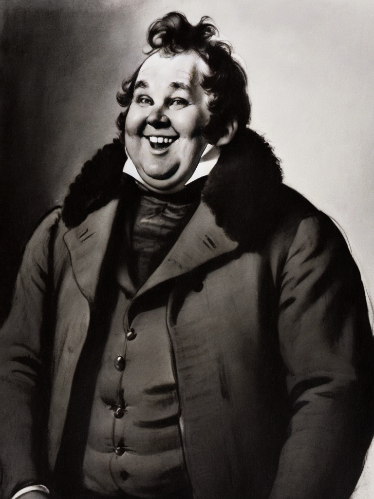 charcoal, 1700 smiling fat landowner, <lora:charcoal-watercolor:1.0>