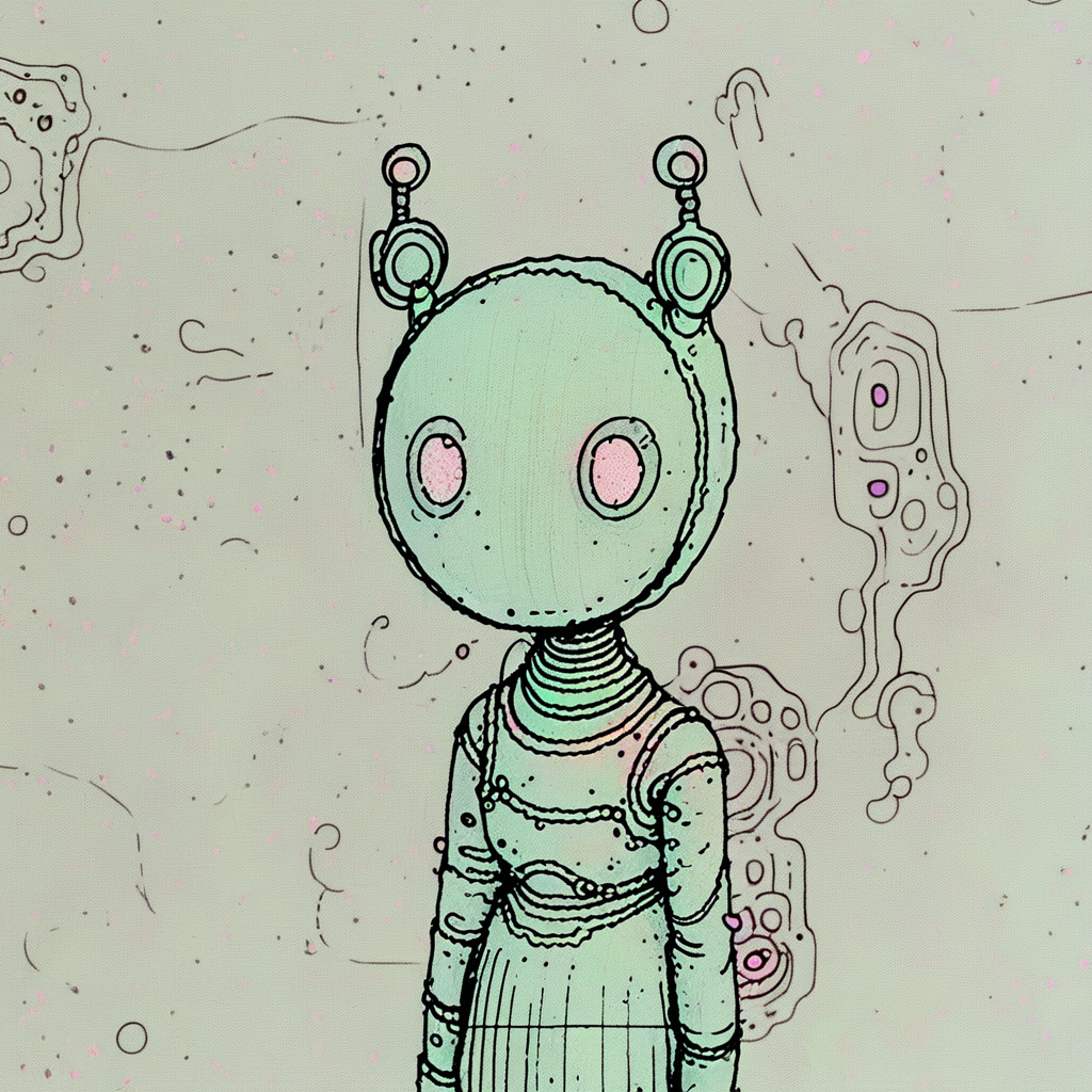 ArsWorld, Doodle, female, 1girl, antennae, solo, robot