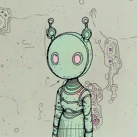 ArsWorld, Doodle, female, 1girl, antennae, solo, robot