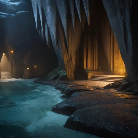 cinematic film still of  <lora:Batman The Animated Series Style:1.2>
In Gotham City a painting of a big cave in a batcave Batman The Animated Series Style, shallow depth of field, vignette, highly detailed, high budget, bokeh, cinemascope, moody, epic, gorgeous, film grain, grainy