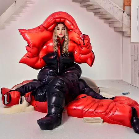 full body shot of one front very cute  realistic stuning european blond curvy women wearing a red ((extra_puffy_strait_full_zip_long_coat)) ((floor_length_coat)) ((extra_puffy_hood)) ((closed_hood))  ((fully_puffy_hooded)) ((hood_on_head))((very_high_puffy_collar)) ((down_mits))((down_boots)) 
,strait downcoat,closed coat,
long_legs, long_sleeves,  dress, high_collar, lips, city, street, winter, snow, walking, daytime, sun, sunlight,realistic_up_hood
<lora:Puffer_Jacket_and_Down_Jacket_-_Extra_Puffy_Jackets:0.9>
 <lora:VictorianBustleDress:0.6><Lora:Parkasite-XL:1.0