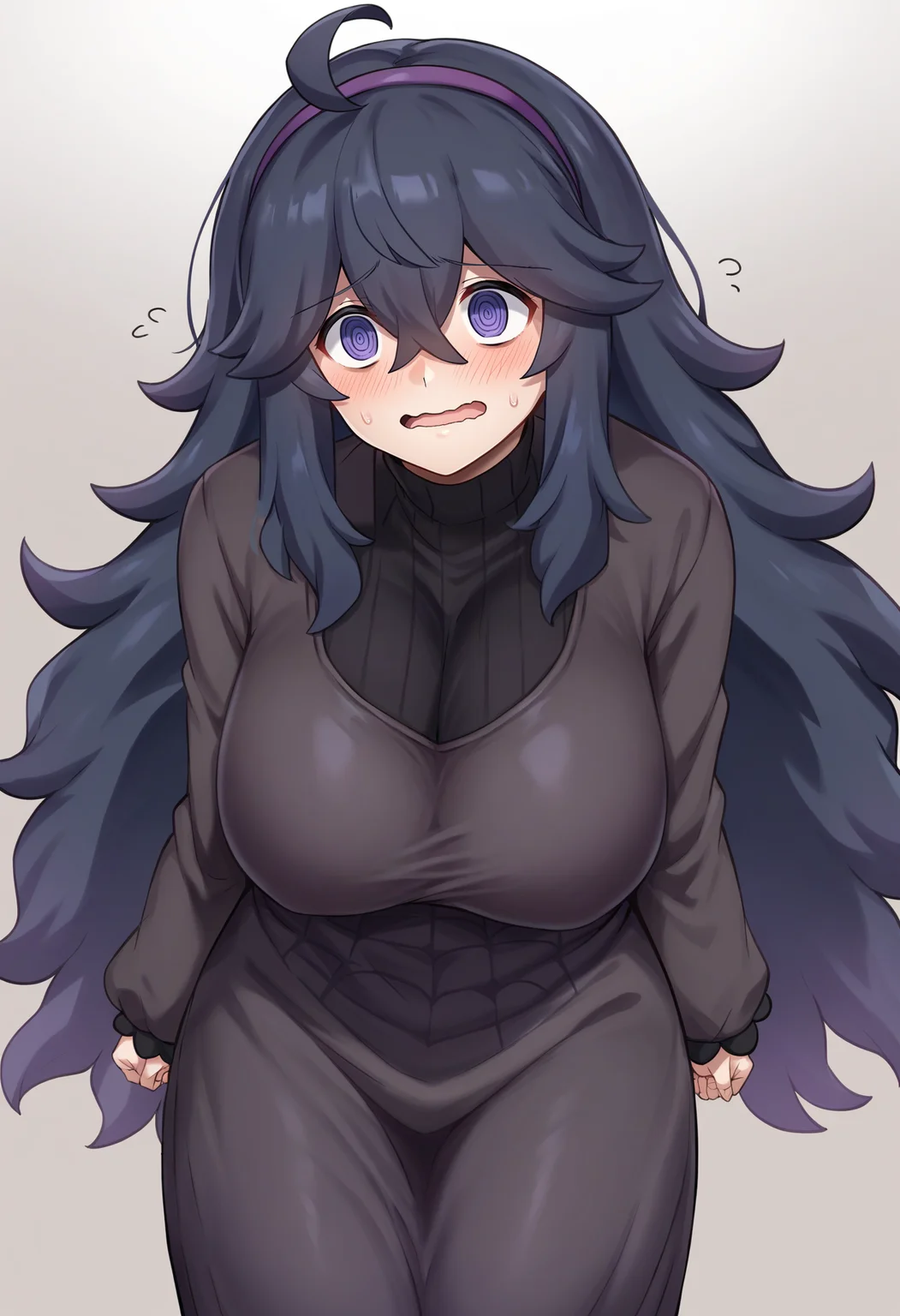 score_9, score_8_up, score_7_up,
BREAK
source_anime,
BREAK
hex maniac \(pokemon\), pokemon, 1girl, purple eyes, purple hairband,
shy, blush, long hair, ahoge, @_@, large breasts, long dress, black dress, long sleeves,
<lora:Cyclone Reizei-v1-PDXL:1>