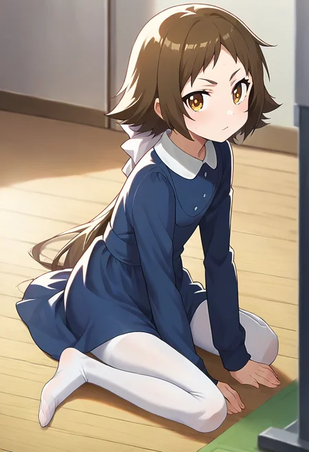 score_9, score_8_up, score_7_up, source_anime, masterpiece, 1girl, ct_mashir0, hair bow, blue dress, white pantyhose, long sleeves, indoors, looking at viewer,  <lora:Mashiro_Mitsumine_pony_ct_ver2:0.9>