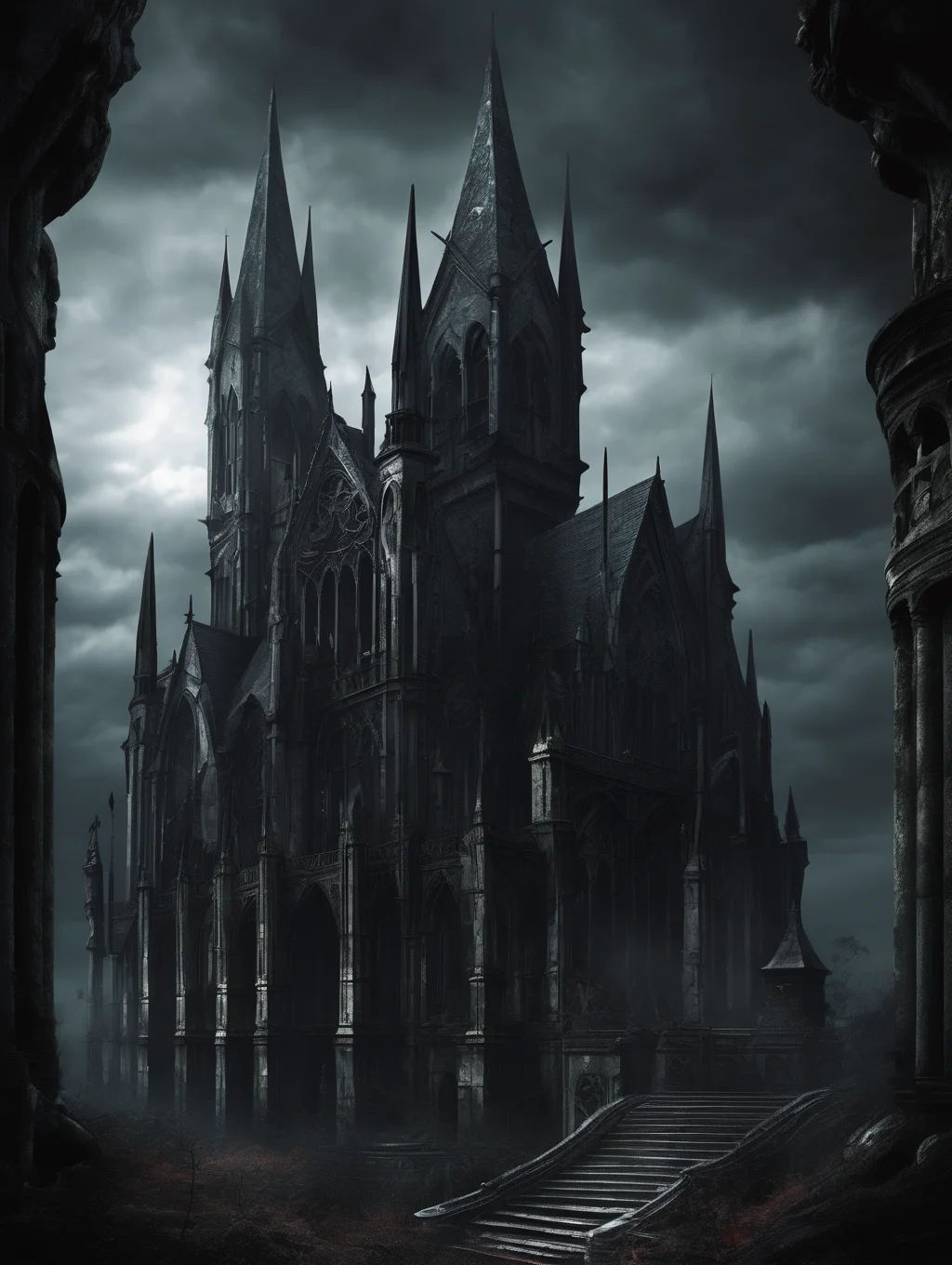<lora:Dark Fantasy:1>Dark Fantasy - Gothic landscape artwork. Dark and moody colors, with intricate detailing. Gothic architecture as the primary subject. high resolution