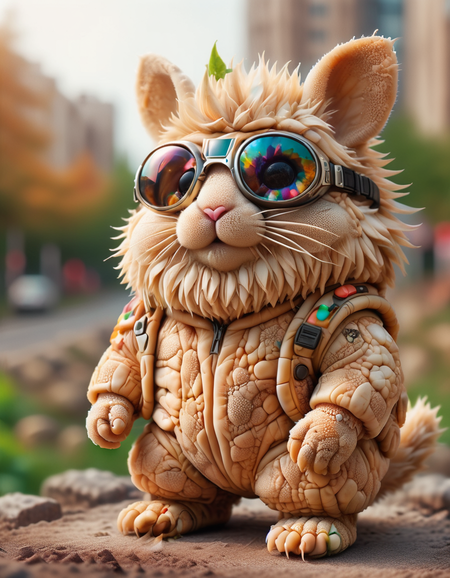 tilt-shift photo of selective focus, miniature effect, blurred background, highly detailed, vibrant, perspective control, natural Tilt Shot (Whimsically artistic) , adorable extra (fluffy: 1.3) chubby miniature pika wearing an ral-clsdszkn cyberpunk suit with white furr and helmet wit futuristic googles made of ral-clsdszkn, macro photography, (enchanting:1.3), (luminous:1.2), (oversized flora:1.1), mystical, vibrant photography, shimmering light, dreamy, whimsical, serene, soft-focus, hyper-detailed digital art <lora:ral-clsdszkn:1> ral-clsdszkn