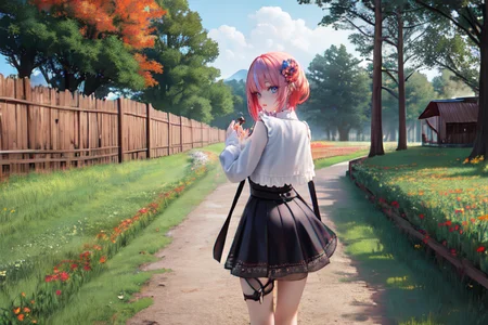 (otherworldly), highly insanely detailed, masterpiece, top quality, best quality, highres, 4k, 8k, RAW photo, (very aesthetic, beautiful and aesthetic), farm, fields, barn, fence, fantfa, <lora:FantasyFarm-10:0>,
1girl,
(rose gold hair ,multi_color_hair,multicolored hair,multi colored hair),
(dark background),âââ