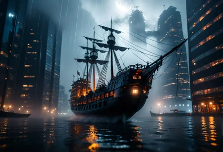 cinematic, atmospheric lighting, macro shot, natural, shallow dof, beautiful aesthetic, very intricate, high quality details, outdoors, ghost ship flying between skyscrapers, covered in myst, foggy night, mysterious glow, rain, dynamic angle
<lora:detailed_notrigger:0.7>
<lora:add-detail-xl:0.5>
<lora:sinfully_stylish_SDKL:0.3>