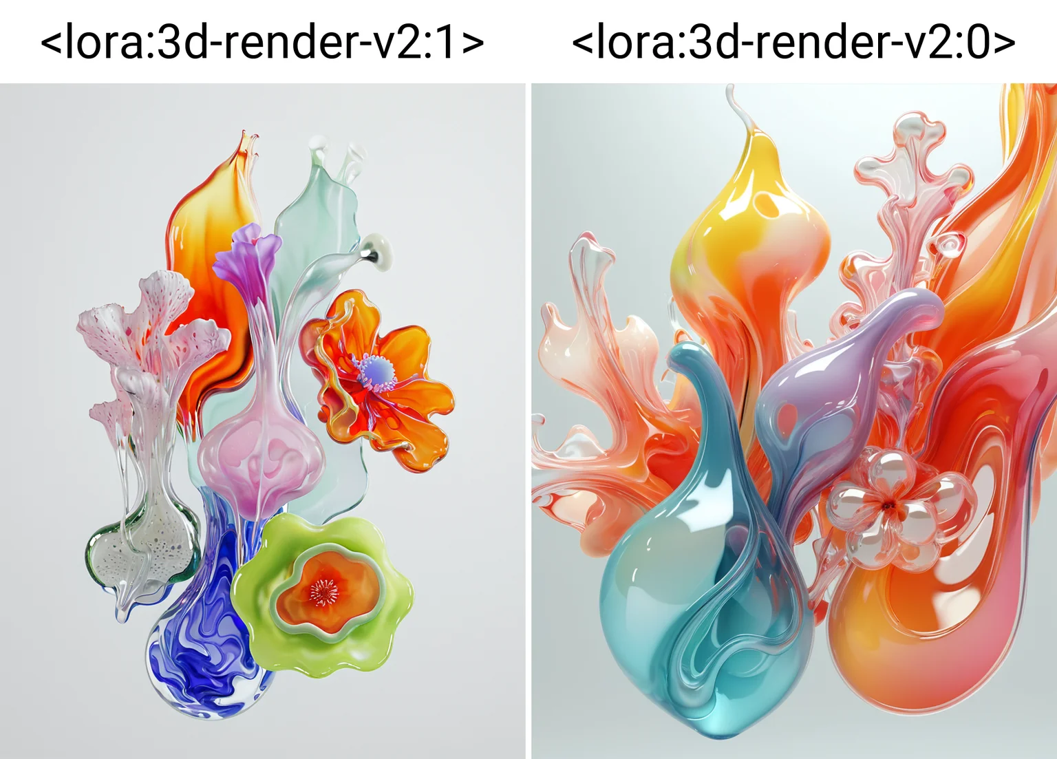 3d render, arrangement of fluid organic forms, vivid tones, delicate, glass textures, light bloom <lora:3d-render-v2:1>