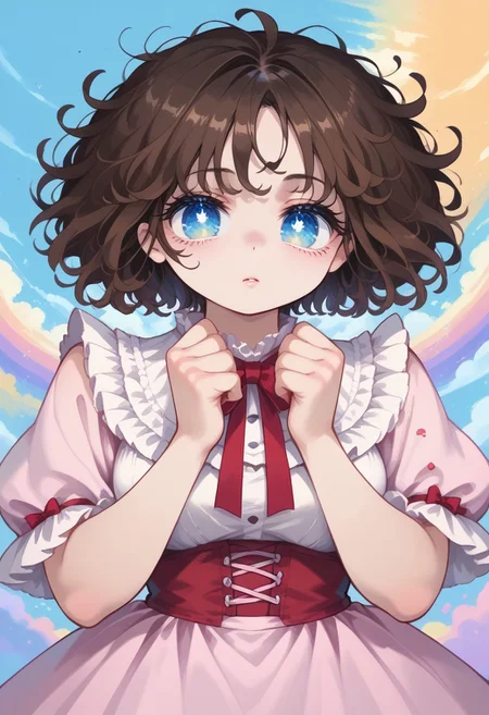 score_9, score_8_up, score_7_up,
masterpiece, best quality, detailed, amazing quality,
detailed background, colorful,
detailed eyes, clean eyes,
dynamic pose,
solo, 1woman, woman,
easynegative,
pastel colours, cute, bow, ribbon, lolita_fashion,
slutty_m3l0dy, pale skin, short hair, blue eyes, dark brown hair, messy hair, curvy