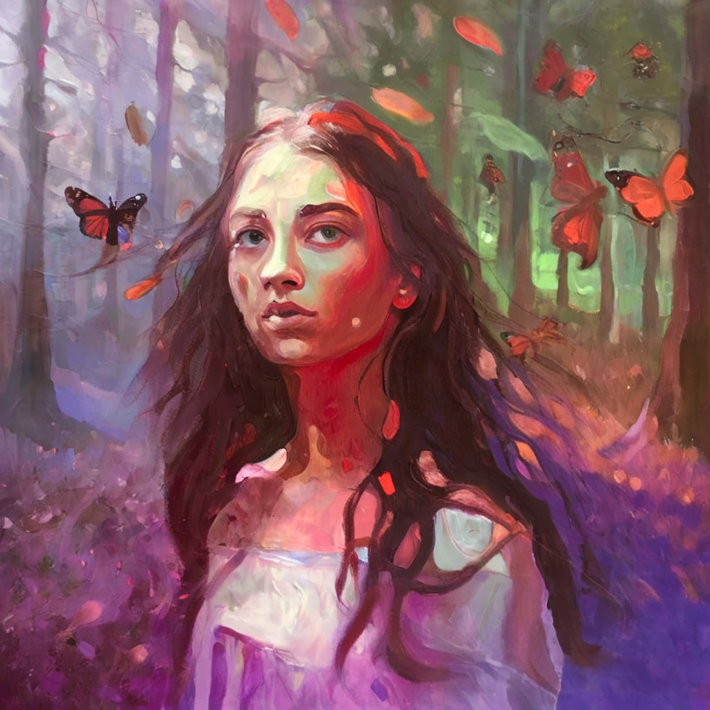 artmix07 portrait of a young beautiful shaman girl in the background of spirits and forest <lora:artmix07:1>